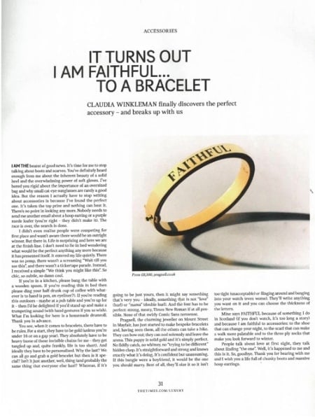 Times Luxx, Claudia Winkleman Faithful Bangle