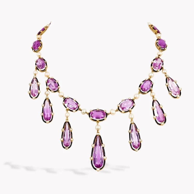 Chaumet Oval Cut Pink Topaz, Enamel, Diamond and Pearl Necklace.jpg
