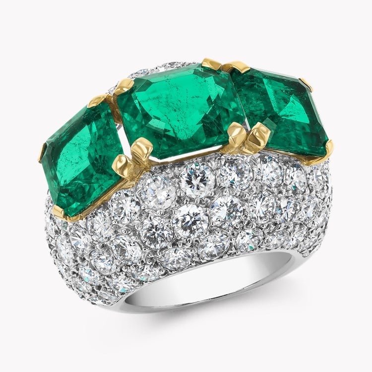 Retro Cartier 7.991ct Colombian Emerald and Diamond Bombé Ring in Platinum.jpg