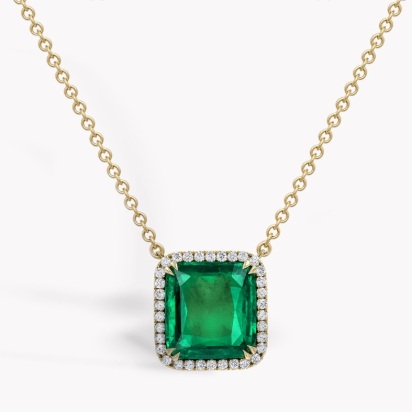 Masterpiece Colombian Celestial Setting Emerald Pendant with Diamond Surround 5.58ct in 18ct Yellow Gold