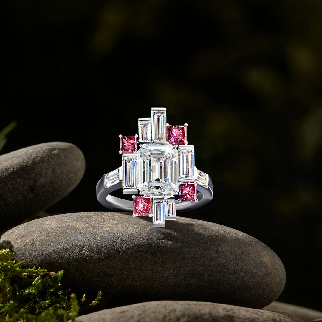 A Mosaic Pink & White Diamond Ring