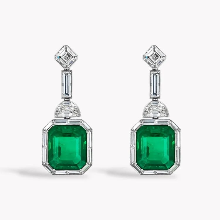 Masterpiece 14.07cts Muzo Emerald and Diamond Art Deco Inspired Drop Earrings in Platinum.jpg