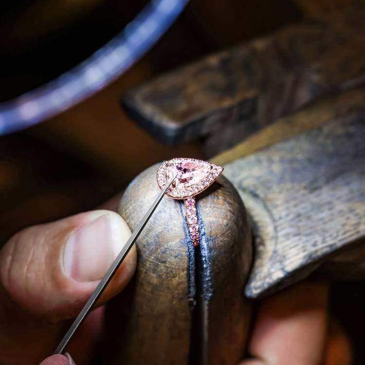 Pink Diamond Ring in Workshop