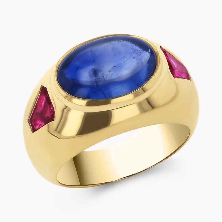 Bvlgari Cabochon Cut Sapphire and Ruby Bombe Ring in Yellow Gold.jpg