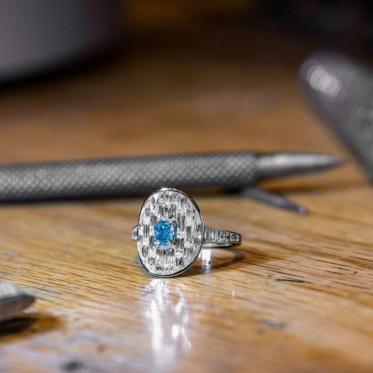 Blue and White Diamond Ring