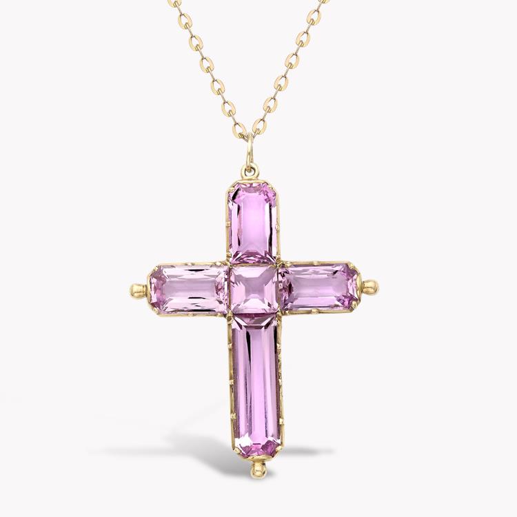 Georgian 1 - Pink Topaz Cross Pendant and Chain in Rose and Yellow Gold.jpg