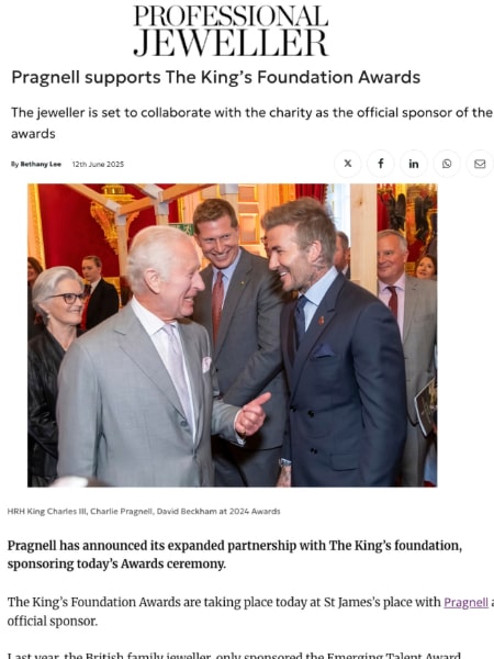 Professional Jeweller, Pragnell Partnership with The King's Foundation Awards