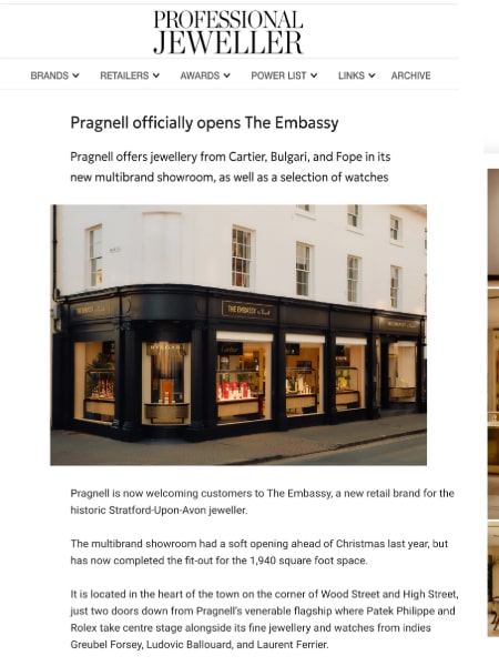 Professional Jeweller, Pragnell Unveils The Embassy
