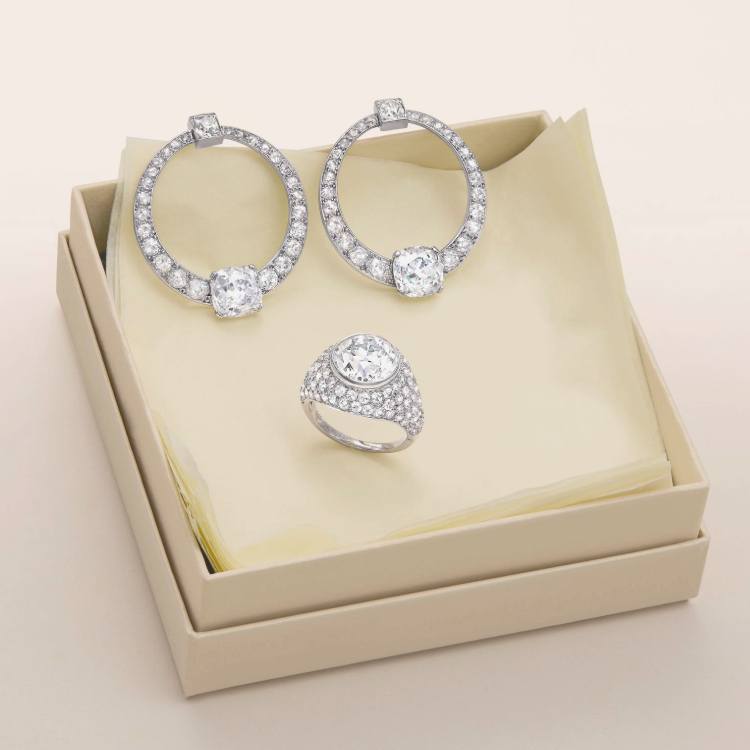 Cartier Art Deco Cushion Cut Earrings and Old Cut Diamond Ring 