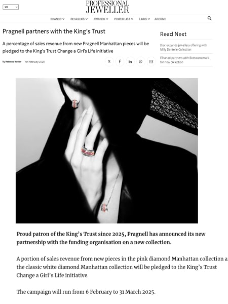 Professional Jeweller, Pink Manhattan Save a Girl's Life King's Trust Campaign