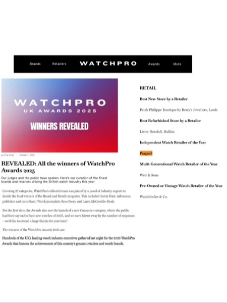 Watch Pro - Pragnell Wins at the Watch Pro Awards