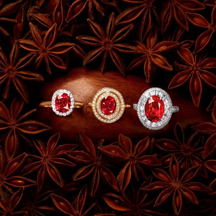 Selection of ruby and diamond rings