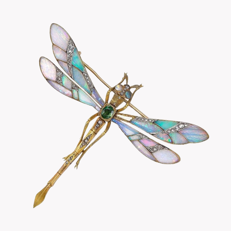 Gaston Lafitte Opal Diamond Tremblant Dragonfly Brooch