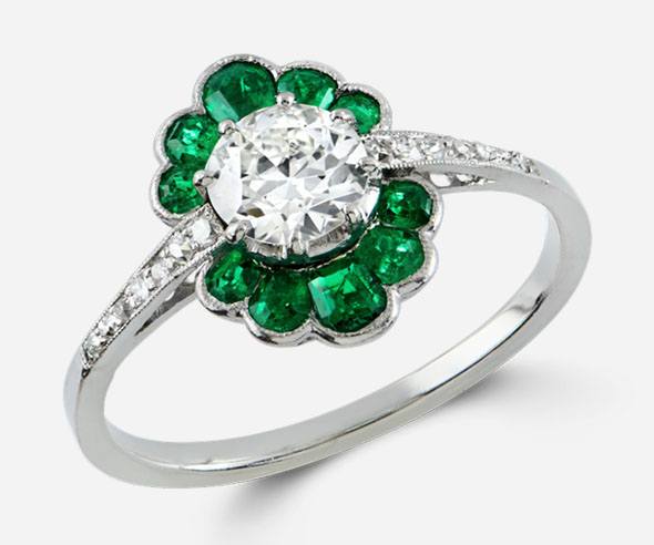 Diamond and emerald ring