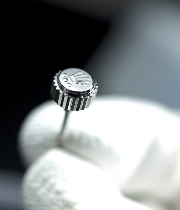 Close-up of a Rolex crown
