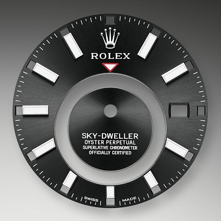<p>A fixed inverted red triangle on the dial points to the chosen reference time – the time at home or at the traveller’s usual workplace – on the off-centre 24-hour disc. At a glance, this 24-hour display clearly distinguishes daytime hours from night-time hours in the other time zone. The dials now feature rectangular index hour markers and longer hands, as well as a Chromalight display with long-lasting luminescence, which enhances legibility. </p>
<p>A deep red rectangle in one of the 12 windows around the dial indicated the current month, a striking characteristic of the Saros annual calendar. This ingenious mechanism simplifies life for the wearer of the watch, who no longer needs to think about adjusting the date at the end of a 30-day month. The annual calendar displays the correct date through the year. Only one adjustment is needed – on 1 March (February having only 28 or 29 days). The date is connected to local time and automatically changes according to the traveller’s local time zone.</p>

