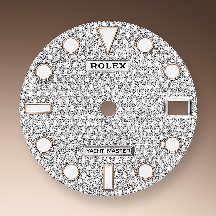 The diamond-paved dials are a sparkling symphony to enhance the watch and enchant the wearer. Gem-setters finely carve the precious metal to hand-shape the seat in which each gemstone will be perfectly lodged. Besides the intrinsic quality of the stones, several other criteria contribute to the beauty of Rolex gem-setting: the precise alignment of the height of the gems, their orientation and position, the regularity, strength and proportions of the setting as well as the intricate finishing of the metalwork.