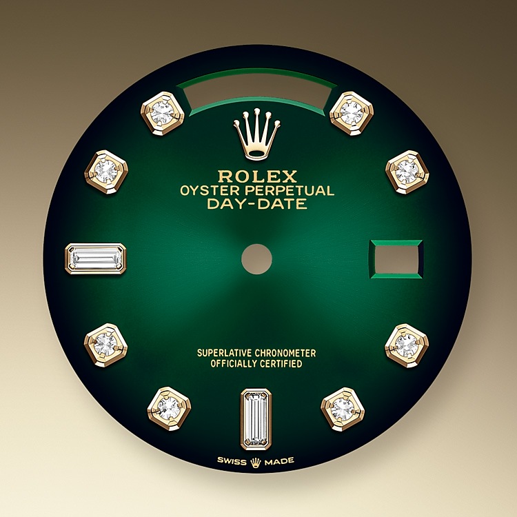 The dial is the distinctive face of a Rolex watch, the feature most responsible for its identity and readability. Characterised by hour markers fashioned from 18 ct gold to prevent tarnishing, every Rolex dial is designed and manufactured in-house, largely by hand to ensure perfection.