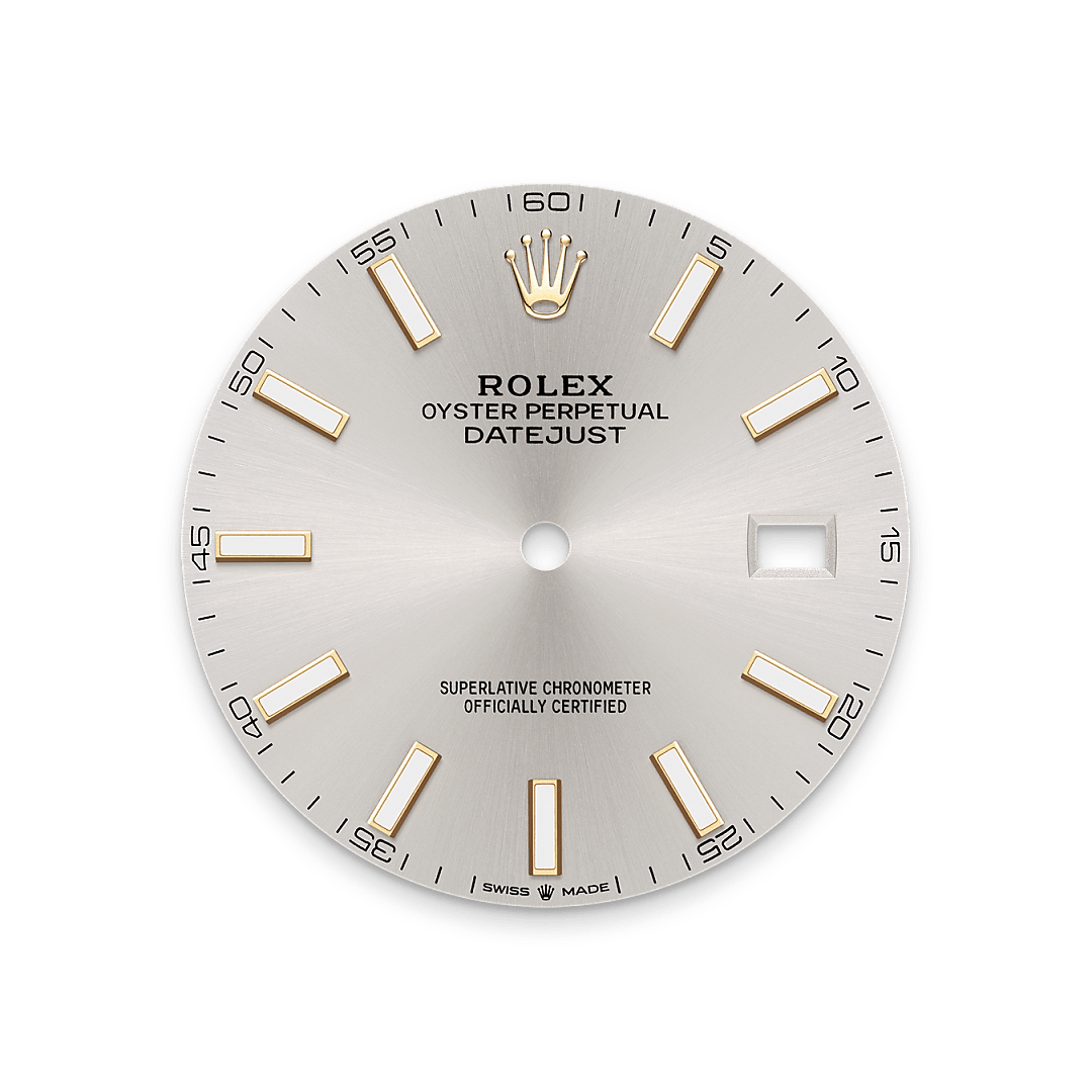 The sunray finish creates delicate light reflections on many dials in the Oyster Perpetual collection. It is obtained using masterful brushing techniques that create grooves running outwards from the centre of the dial. Light is diffused consistently along each engraving, creating a characteristic subtle glow that moves depending on the position of the wrist. Once the sunray finish has been completed, the dial colour is applied using Physical Vapour Deposition or electroplating. A light coat of varnish gives the dial its final look.