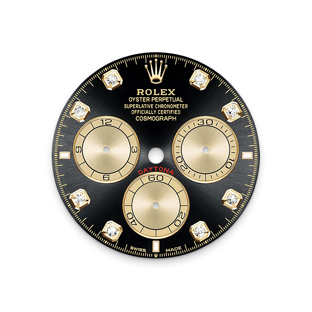 This model features a bright black and golden, diamond-set dial with spray-coated counters, 18 ct gold applique hour markers and hands with a Chromalight display, a highly-legible luminescent material.
The dial allows drivers to accurately map out their track times and tactics without fail.