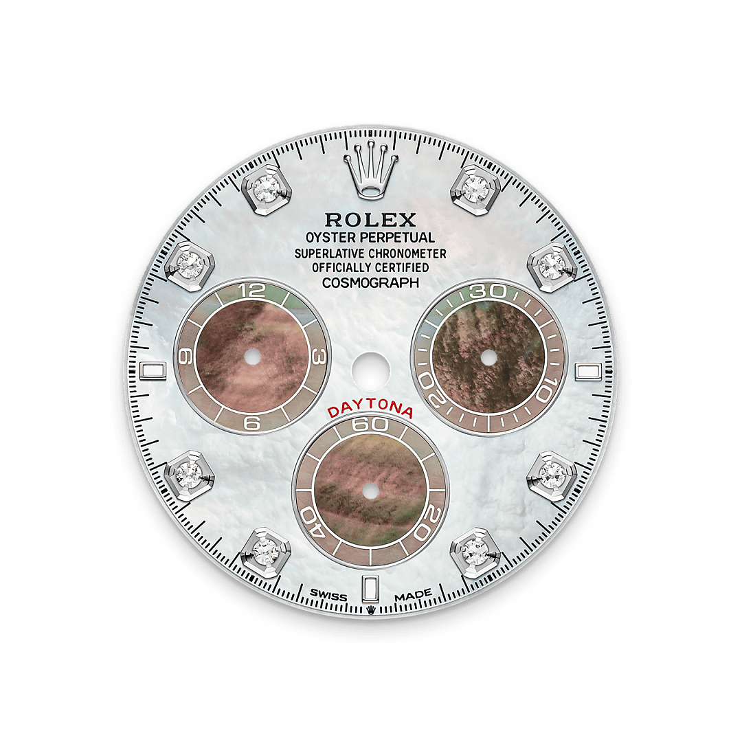 The contrasting dial is made from natural mother-of-pearl and graced with eight diamonds and three Chromalight hour markers. The strength of the contrast, the intensity of the colours and the depth of the reflections are the result of a particularly stringent material selection process. Both varieties of mother-of-pearl are handled with the greatest care by the brand’s artisans.

The dial allows drivers to accurately map out their track times and tactics without fail.