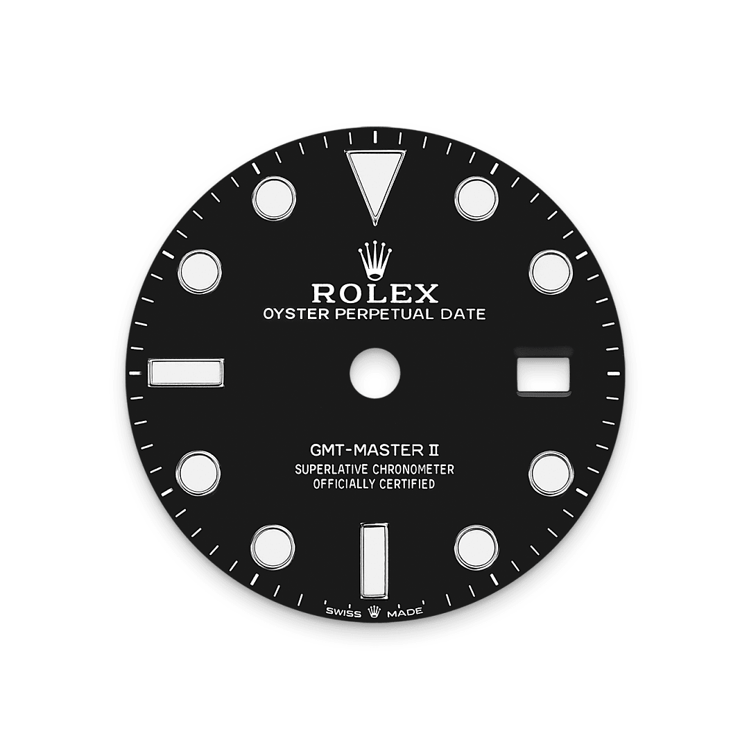 Like all Rolex Professional watches, the GMT-Master II offers exceptional legibility in all circumstances, and especially in the dark, thanks to its Chromalight display. The broad hands and hour markers in simple shapes – triangles, circles, rectangles – are filled with a luminescent material emitting a long-lasting glow. 