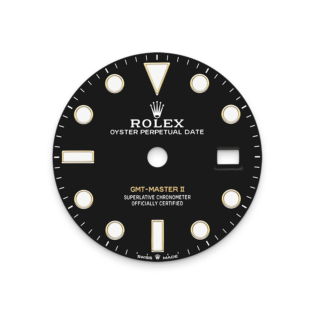 Like all Rolex Professional watches, the GMT-Master II offers exceptional legibility in all circumstances, and especially in the dark, thanks to its Chromalight display. The broad hands and hour markers in simple shapes – triangles, circles, rectangles – are filled with a luminescent material emitting a long-lasting glow. 