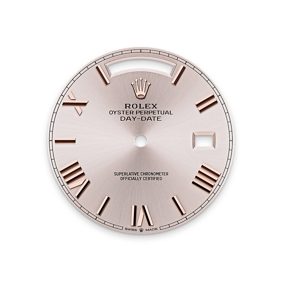 The sunray finish creates delicate light reflections on many dials in the Oyster Perpetual collection. It is obtained using masterful brushing techniques that create grooves running outwards from the centre of the dial. Light is diffused consistently along each engraving, creating a characteristic subtle glow that moves depending on the position of the wrist. Once the sunray finish has been completed, the dial colour is applied using Physical Vapour Deposition or electroplating. A light coat of varnish gives the dial its final look.