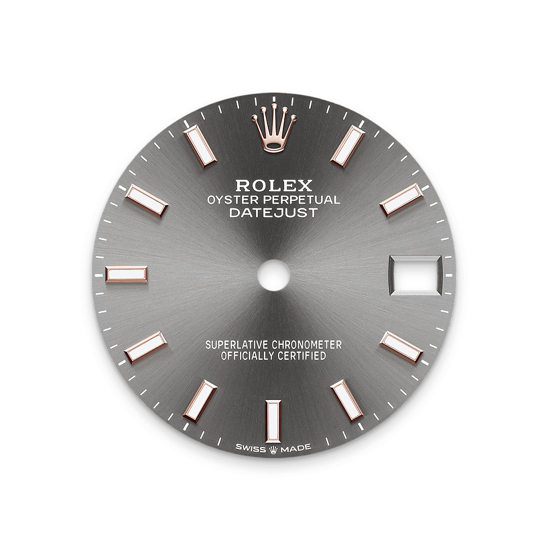 The sunray finish creates delicate light reflections on many dials in the Oyster Perpetual collection. It is obtained using masterful brushing techniques that create grooves running outwards from the centre of the dial. Light is diffused consistently along each engraving, creating a characteristic subtle glow that moves depending on the position of the wrist. Once the sunray finish has been completed, the dial colour is applied using Physical Vapour Deposition or electroplating. A light coat of varnish gives the dial its final look.