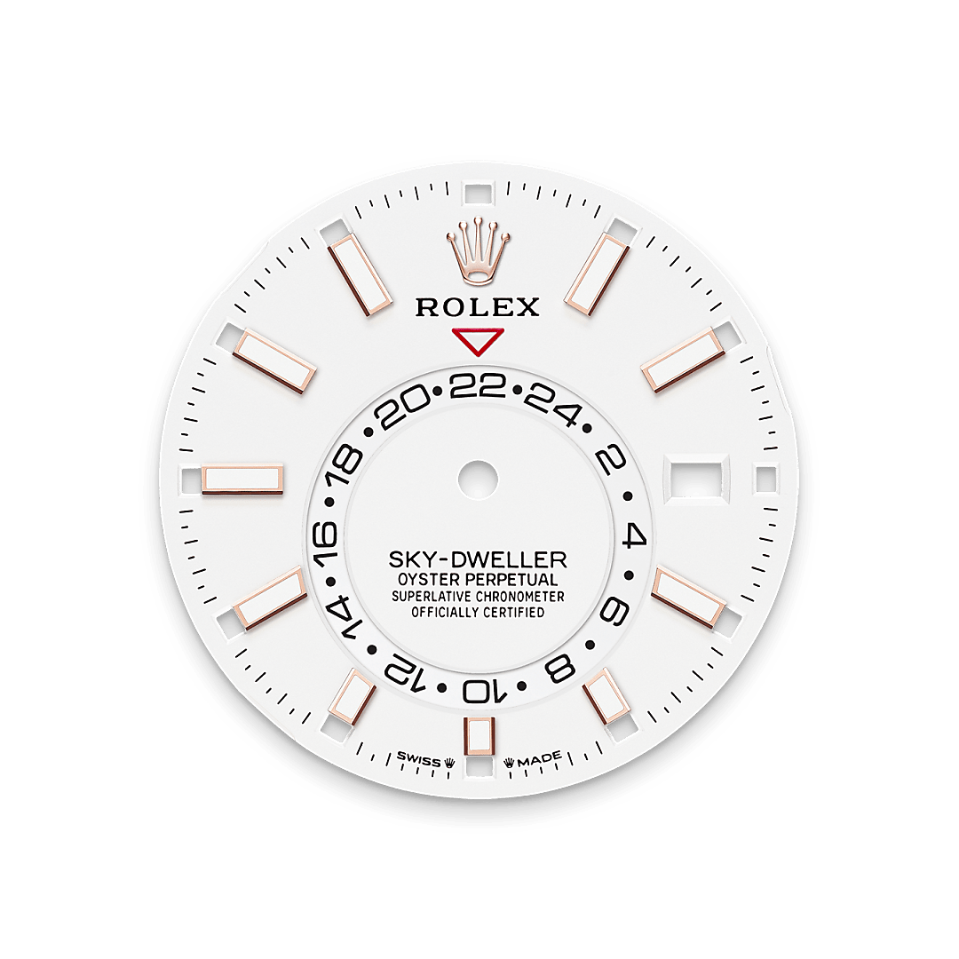 A fixed inverted red triangle on the dial points to the chosen reference time – the time at home or at the traveller’s usual workplace – on the off-centre 24-hour disc. At a glance, this 24-hour display clearly distinguishes daytime hours from night-time hours in the other time zone. The dials now feature rectangular index hour markers and longer hands, as well as a Chromalight display with long-lasting luminescence, which enhances legibility. 
A deep red rectangle in one of the 12 windows around the dial indicates the current month, a striking characteristic of the Saros annual calendar. This ingenious mechanism simplifies life for the wearer of the watch, who no longer needs to think about adjusting the date at the end of a 30-day month. The annual calendar displays the correct date through the year. Only one adjustment is needed – on 1 March (February having only 28 or 29 days). The date is connected to local time and automatically changes according to the traveller’s local time zone.
