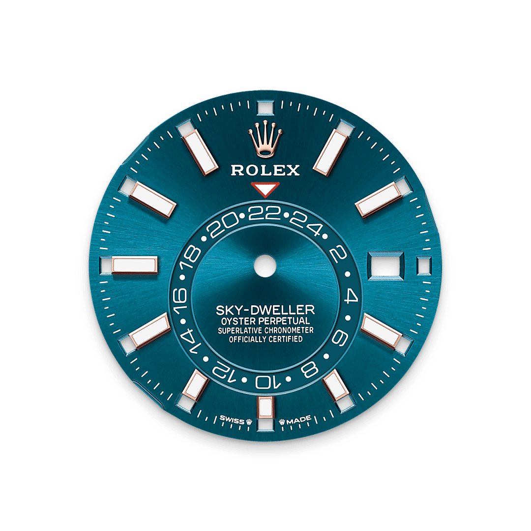 A fixed inverted red triangle on the dial points to the chosen reference time – the time at home or at the traveller’s usual workplace – on the off-centre 24-hour disc. At a glance, this 24-hour display clearly distinguishes daytime hours from night-time hours in the other time zone. The dials now feature rectangular index hour markers and longer hands, as well as a Chromalight display with long-lasting luminescence, which enhances legibility. 
A deep red rectangle in one of the 12 windows around the dial indicates the current month, a striking characteristic of the Saros annual calendar. This ingenious mechanism simplifies life for the wearer of the watch, who no longer needs to think about adjusting the date at the end of a 30-day month. The annual calendar displays the correct date through the year. Only one adjustment is needed – on 1 March (February having only 28 or 29 days). The date is connected to local time and automatically changes according to the traveller’s local time zone.
