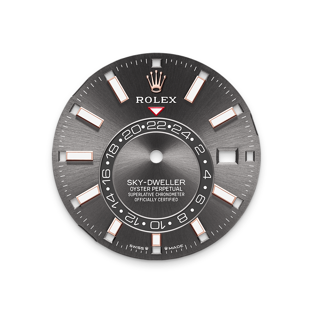 A fixed inverted red triangle on the dial points to the chosen reference time – the time at home or at the traveller’s usual workplace – on the off-centre 24-hour disc. At a glance, this 24-hour display clearly distinguishes daytime hours from night-time hours in the other time zone. The dials now feature rectangular index hour markers and longer hands, as well as a Chromalight display with long-lasting luminescence, which enhances legibility. 
A deep red rectangle in one of the 12 windows around the dial indicates the current month, a striking characteristic of the Saros annual calendar. This ingenious mechanism simplifies life for the wearer of the watch, who no longer needs to think about adjusting the date at the end of a 30-day month. The annual calendar displays the correct date through the year. Only one adjustment is needed – on 1 March (February having only 28 or 29 days). The date is connected to local time and automatically changes according to the traveller’s local time zone.
