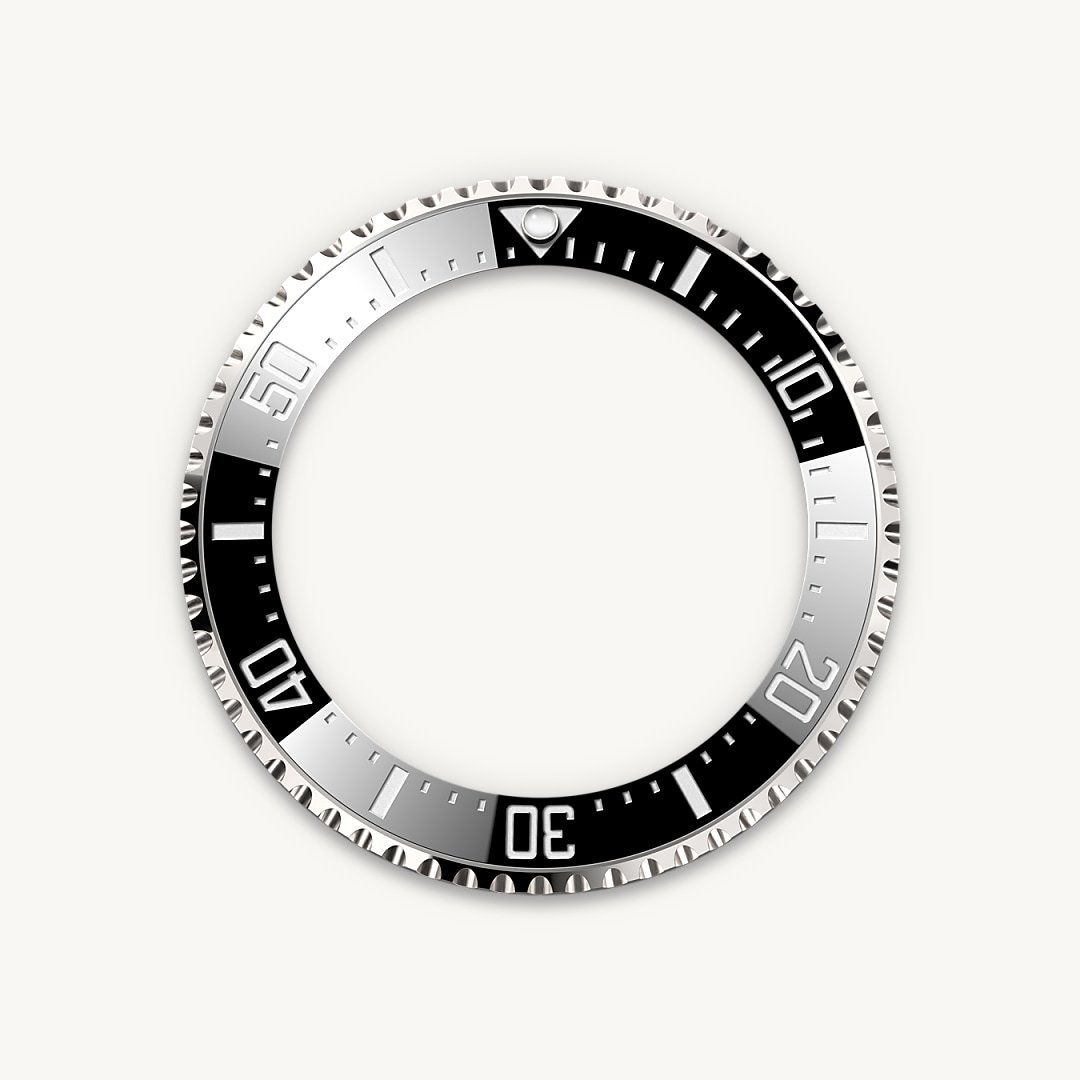 The 60-minute graduated, unidirectional rotatable bezel of the Deepsea Challenge enables divers to precisely and safely monitor their dive and decompression times. It is equipped with a patented black Cerachrom bezel insert manufactured by Rolex in a virtually scratchproof ceramic whose colour is unaffected by ultraviolet rays. The graduation is coated via PVD (Physical Vapour Deposition) with a thin layer of platinum. The dial features large Chromalight hour markers and hands, filled with luminescent material that emits a long-lasting blue glow for excellent legibility in dark conditions.