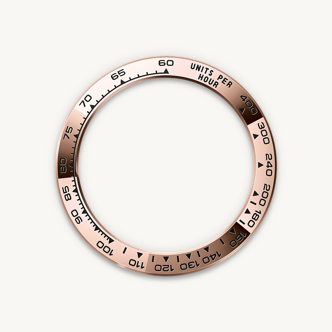With its tachymetric scale, its three counters and its pushers, the Cosmograph Daytona was designed to be the ultimate timing tool for endurance racing drivers. The bezel features a tachymetric scale to read average speed over a given distance based on elapsed time. This scale offers optimal legibility, making the Cosmograph Daytona the ideal instrument for measuring speeds up to 400 units per hour, expressed in kilometres or miles.