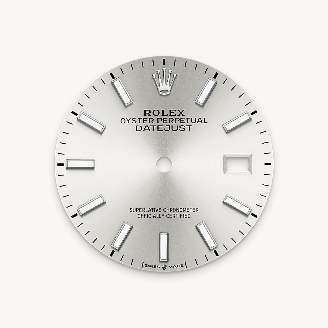 The sunray finish creates delicate light reflections on many dials in the Oyster Perpetual collection. It is obtained using masterful brushing techniques that create grooves running outwards from the centre of the dial. Light is diffused consistently along each engraving, creating a characteristic subtle glow that moves depending on the position of the wrist. Once the sunray finish has been completed, the dial colour is applied using Physical Vapour Deposition or electroplating. A light coat of varnish gives the dial its final look.