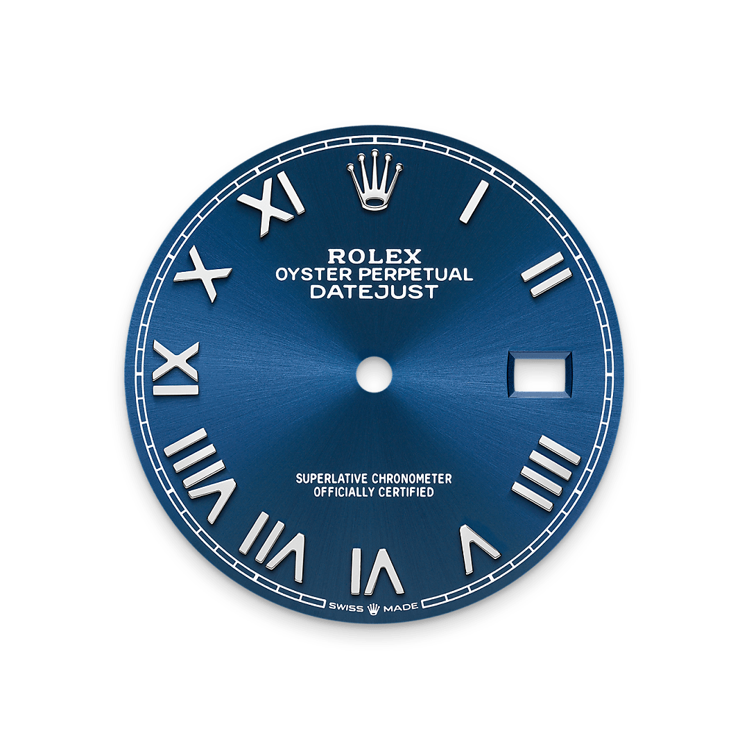 The sunray finish creates delicate light reflections on many dials in the Oyster Perpetual collection. It is obtained using masterful brushing techniques that create grooves running outwards from the centre of the dial. Light is diffused consistently along each engraving, creating a characteristic subtle glow that moves depending on the position of the wrist. Once the sunray finish has been completed, the dial colour is applied using Physical Vapour Deposition or electroplating. A light coat of varnish gives the dial its final look.