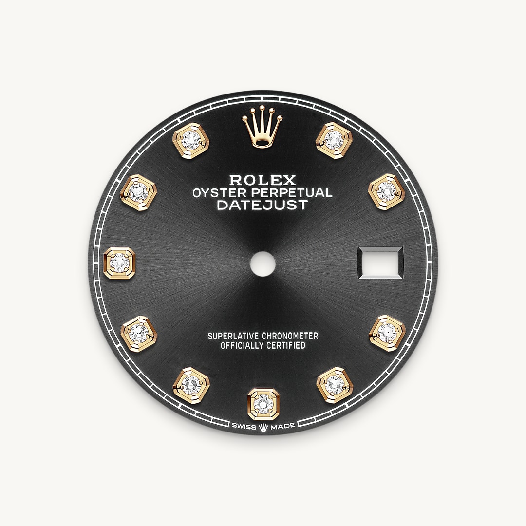 The sunray finish creates delicate light reflections on many dials in the Oyster Perpetual collection. It is obtained using masterful brushing techniques that create grooves running outwards from the centre of the dial. Light is diffused consistently along each engraving, creating a characteristic subtle glow that moves depending on the position of the wrist. Once the sunray finish has been completed, the dial colour is applied using Physical Vapour Deposition or electroplating. A light coat of varnish gives the dial its final look.