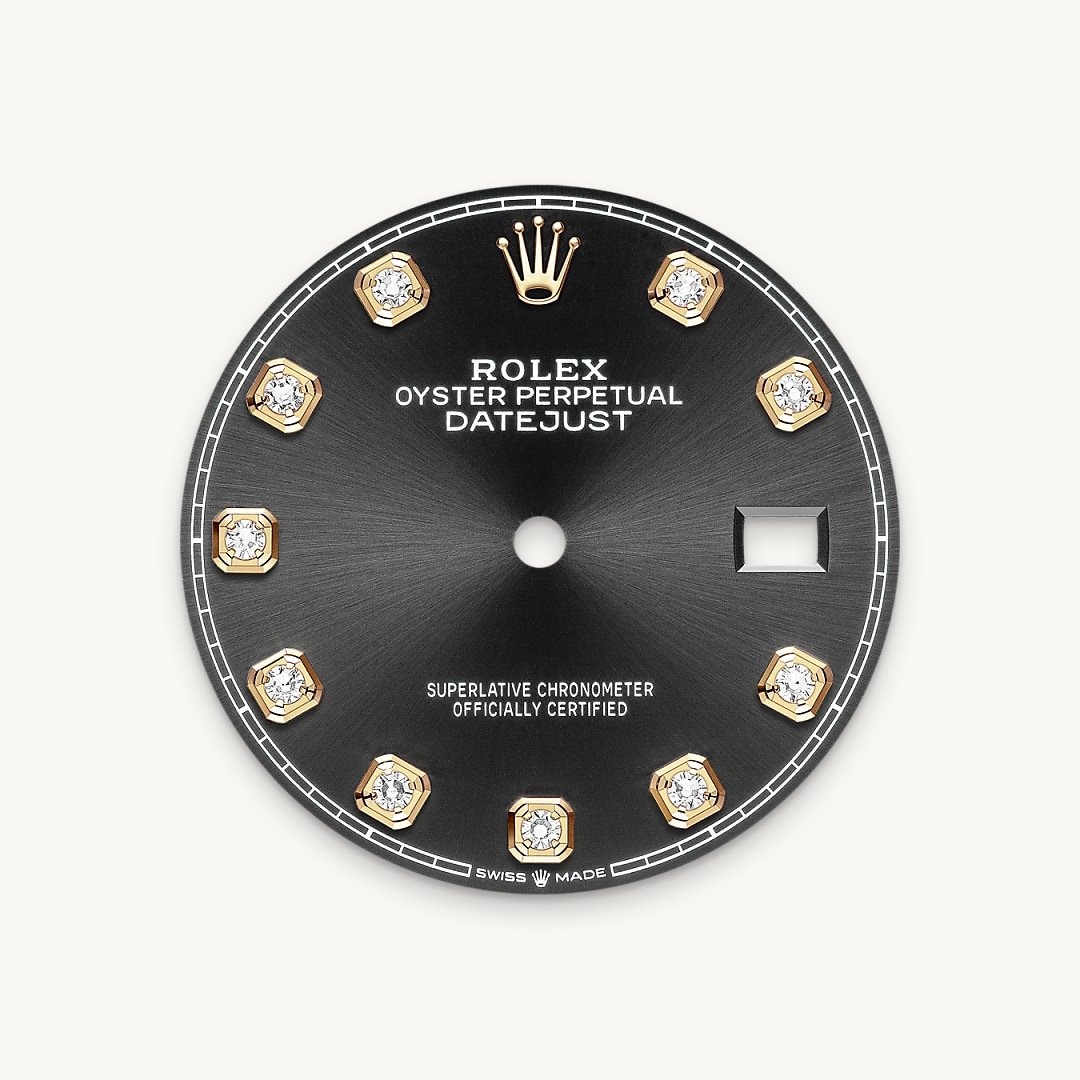 The sunray finish creates delicate light reflections on many dials in the Oyster Perpetual collection. It is obtained using masterful brushing techniques that create grooves running outwards from the centre of the dial. Light is diffused consistently along each engraving, creating a characteristic subtle glow that moves depending on the position of the wrist. Once the sunray finish has been completed, the dial colour is applied using Physical Vapour Deposition or electroplating. A light coat of varnish gives the dial its final look.