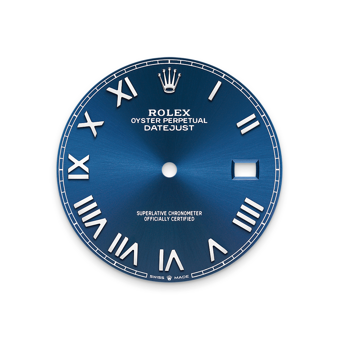 The sunray finish creates delicate light reflections on many dials in the Oyster Perpetual collection. It is obtained using masterful brushing techniques that create grooves running outwards from the centre of the dial. Light is diffused consistently along each engraving, creating a characteristic subtle glow that moves depending on the position of the wrist. Once the sunray finish has been completed, the dial colour is applied using Physical Vapour Deposition or electroplating. A light coat of varnish gives the dial its final look.