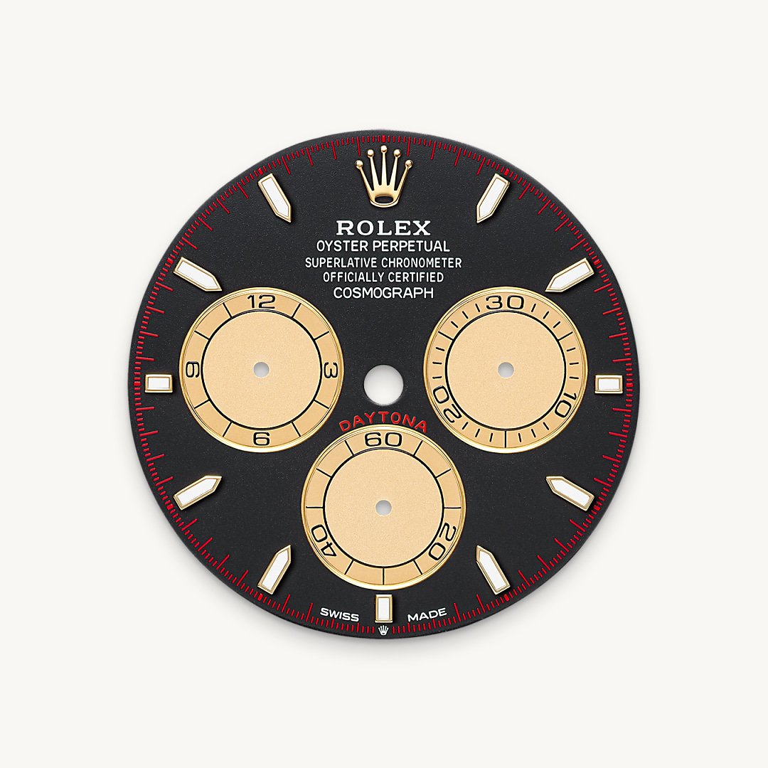 This model features an intense black and champagne-colour dial with spray-coated counters, 18 ct gold applique hour markers and hands with a Chromalight display, a highly-legible luminescent material.
The dial allows drivers to accurately map out their track times and tactics without fail.