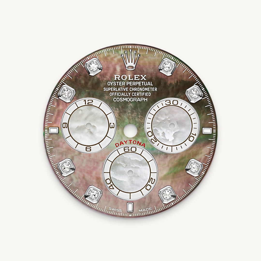 The contrasting dial is made from natural mother-of-pearl and graced with eight diamonds and three Chromalight hour markers. The strength of the contrast, the intensity of the colours and the depth of the reflections are the result of a particularly stringent material selection process. Both varieties of mother-of-pearl are handled with the greatest care by the brand’s artisans.

The dial allows drivers to accurately map out their track times and tactics without fail.