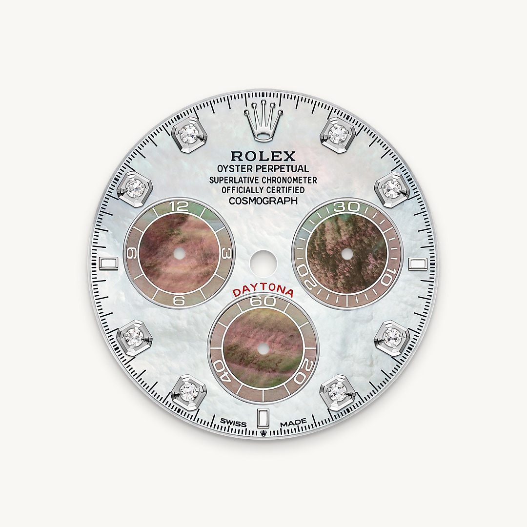 The contrasting dial is made from natural mother-of-pearl and graced with eight diamonds and three Chromalight hour markers. The strength of the contrast, the intensity of the colours and the depth of the reflections are the result of a particularly stringent material selection process. Both varieties of mother-of-pearl are handled with the greatest care by the brand’s artisans.
The dial allows drivers to accurately map out their track times and tactics without fail.