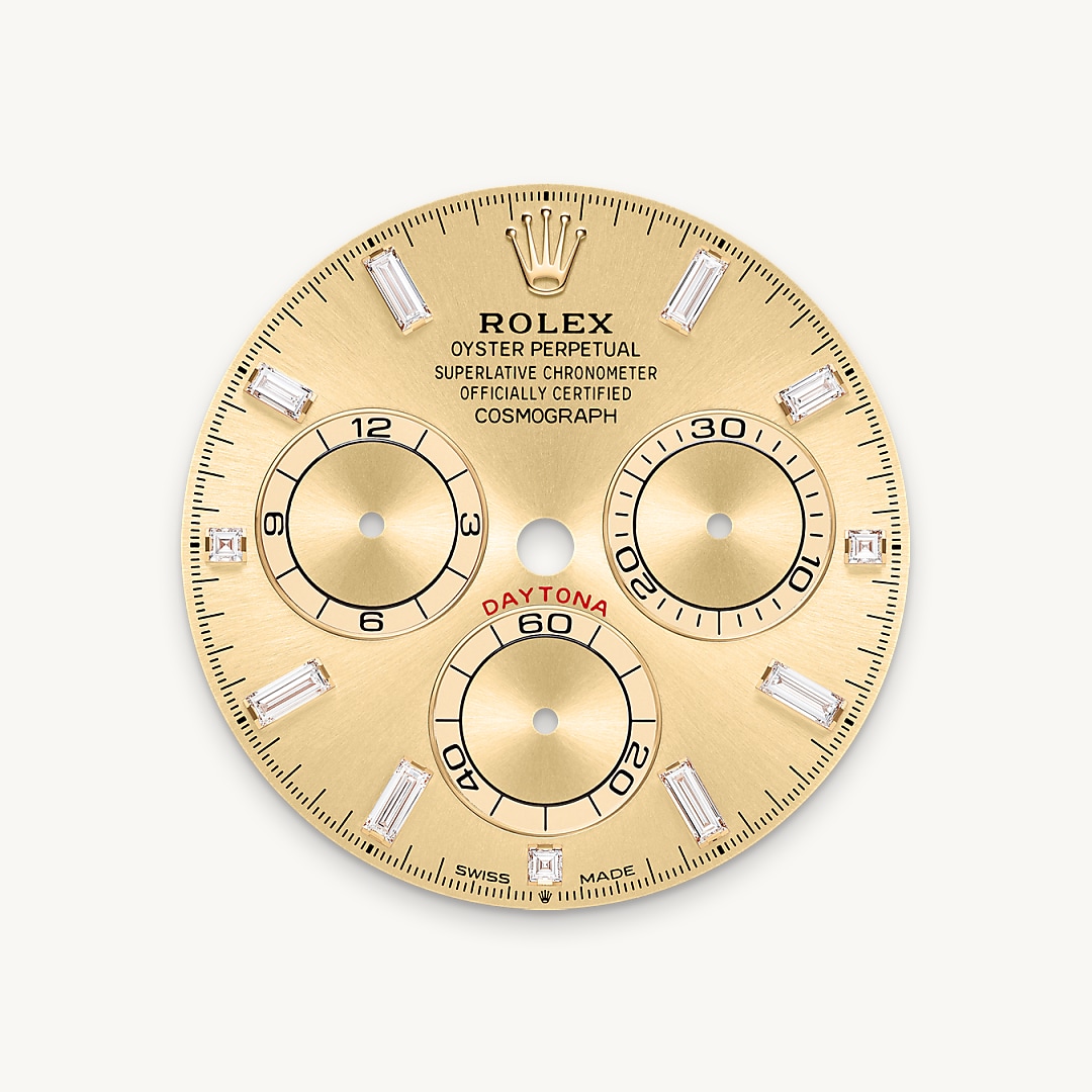 This model features a golden, diamond-set dial with spray-coated counters, 18 ct gold applique hour markers and hands with a Chromalight display, a highly-legible luminescent material.
The dial allows drivers to accurately map out their track times and tactics without fail.