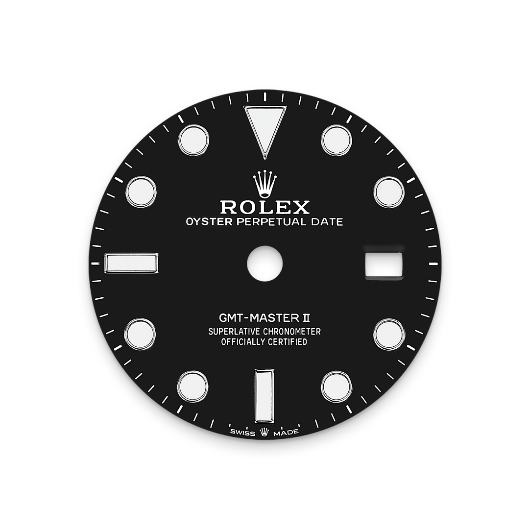 Like all Rolex Professional watches, the GMT-Master II offers exceptional legibility in all circumstances, and especially in the dark, thanks to its Chromalight display. The broad hands and hour markers in simple shapes – triangles, circles, rectangles – are filled with a luminescent material emitting a long-lasting glow. 