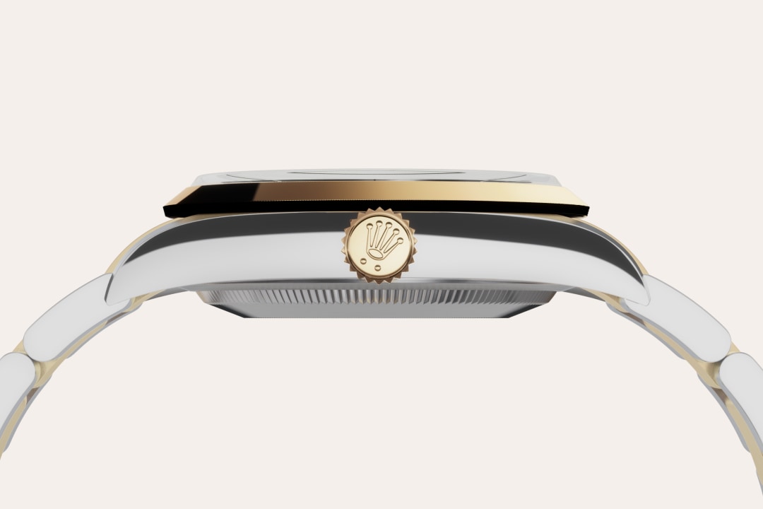 Gold is coveted for its lustre and nobility. Steel reinforces strength and reliability. Together, they harmoniously combine the best of their properties. A true Rolex signature, Rolesor has featured on Rolex models since the early 1930s, and was trademarked as a name in 1933. It is one of the prominent pillars of the Oyster Perpetual collection.