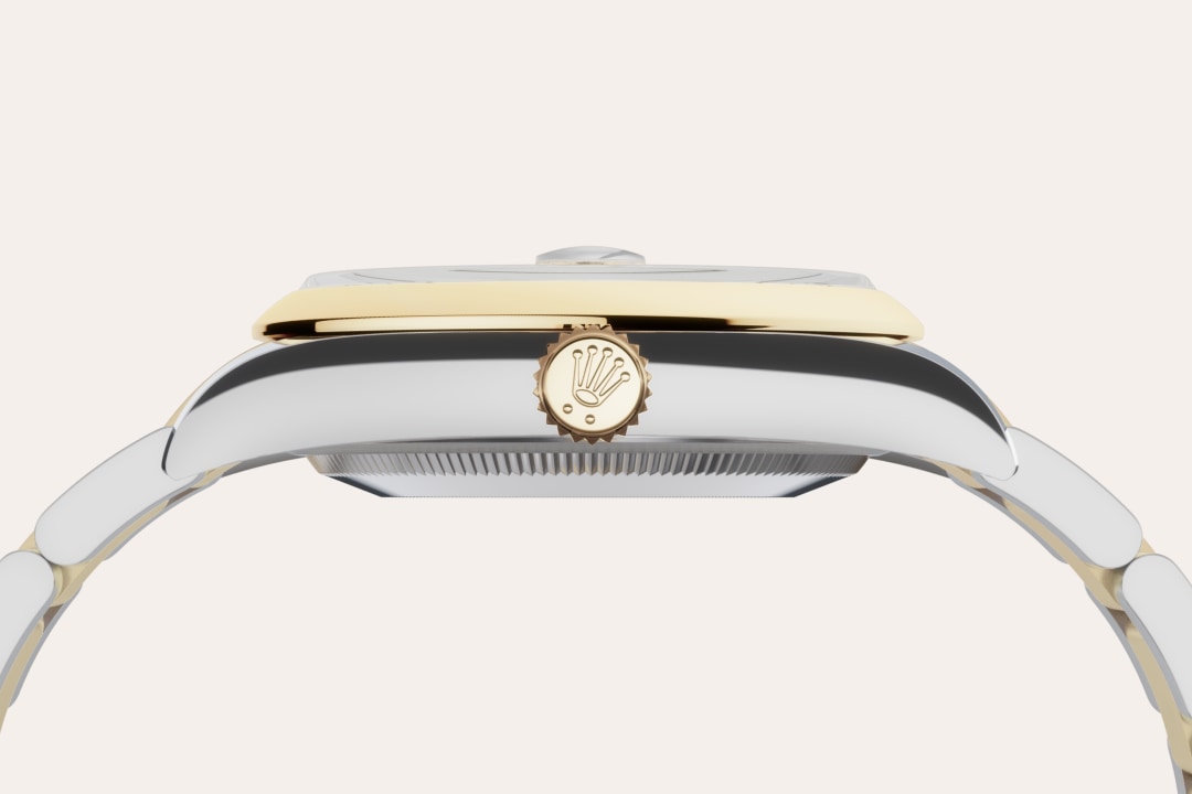 Gold is coveted for its lustre and nobility. Steel reinforces strength and reliability. Together, they harmoniously combine the best of their properties. A true Rolex signature, Rolesor has featured on Rolex models since the early 1930s, and was trademarked as a name in 1933. It is one of the prominent pillars of the Oyster collection.