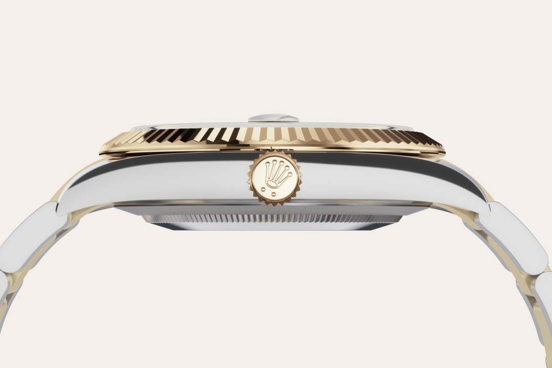 Gold is coveted for its lustre and nobility. Steel reinforces strength and reliability. Together, they harmoniously combine the best of their properties. A true Rolex signature, Rolesor has featured on Rolex models since the early 1930s, and was trademarked as a name in 1933. It is one of the prominent pillars of the Oyster Perpetual collection.