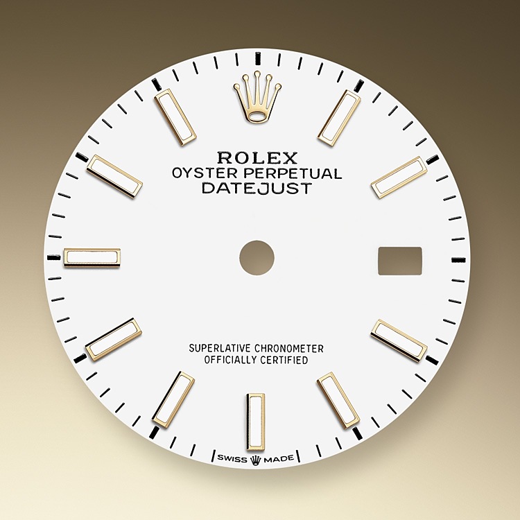 The dial is the distinctive face of a Rolex watch, the feature most responsible for its identity and readability. Characterised by hour markers fashioned from 18 ct gold to prevent tarnishing, every Rolex dial is designed and manufactured in-house, largely by hand to ensure perfection.