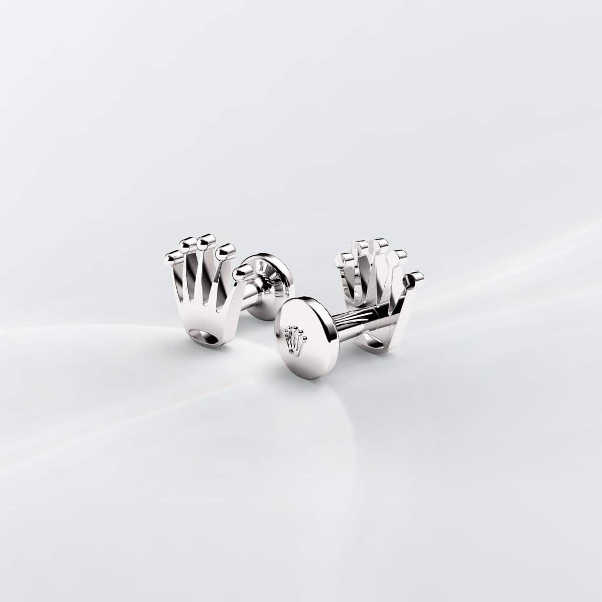 Rolex cufflinks made of 18 ct white gold and shaped in the form of the signature Rolex crown.